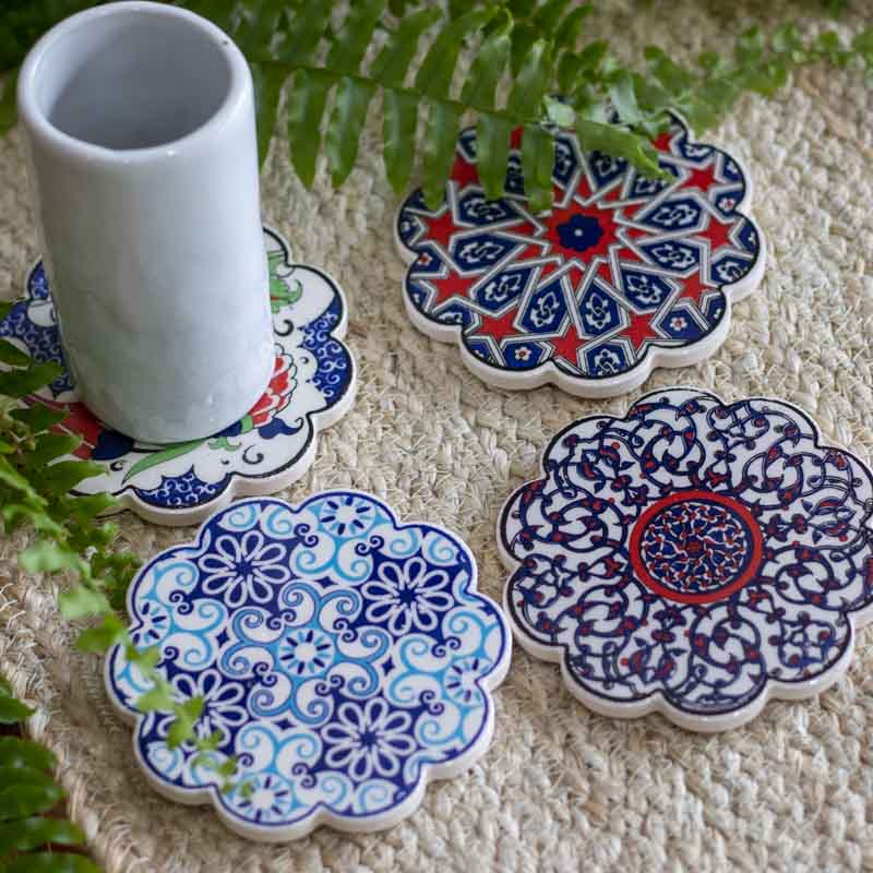 porta copos descanso decorativos turcos ceramica artesanal pinturas desenho mosaico mesa cozinha bebidas comprar loja artesintonia