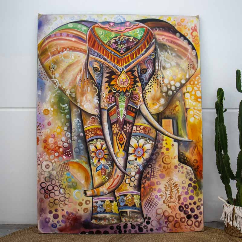 tela pintura quadro bali indonesia animal elefante prosperidade abundancia cores mandalas decoracao casa arte loja comprar