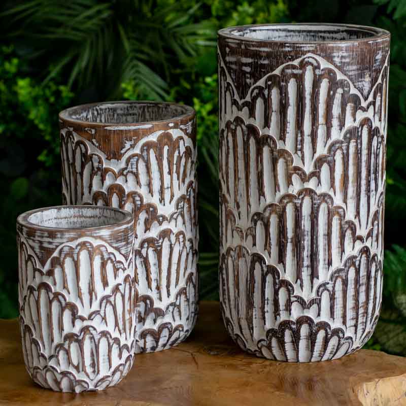 vasos madeira etnicos entalhado palmeira artesanato bali indonesia decoracao casa jardim design interiores comprar loja artesintonia