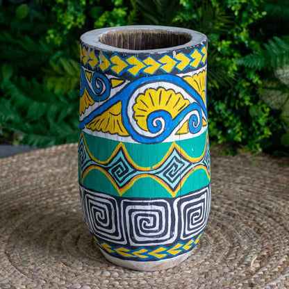 vasos madeira etnicos pintados palmeira artesanato bali indonesia decoracao casa jardim design interiores comprar loja artesintonia