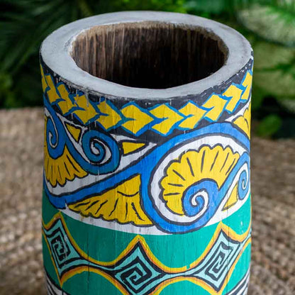 vasos madeira etnicos pintados palmeira artesanato bali indonesia decoracao casa jardim design interiores comprar loja artesintonia