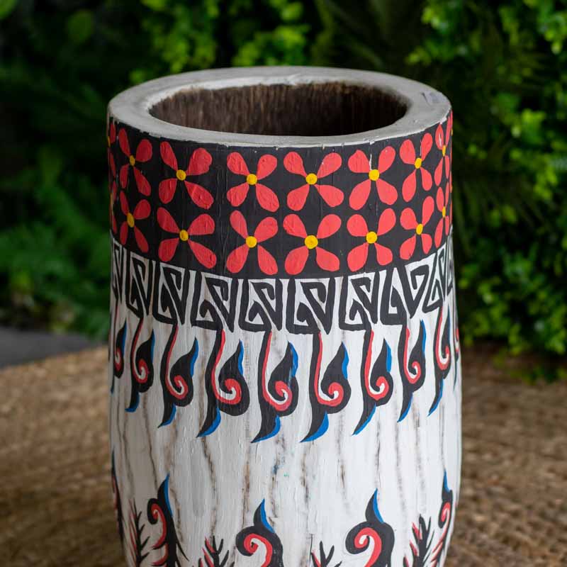 vasos madeira etnicos pintados palmeira artesanato bali indonesia decoracao casa jardim design interiores comprar loja artesintonia