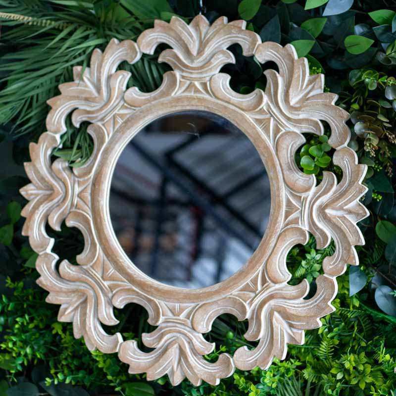 espelho redondo moldura madeira entalhada flor decoracao artesanato bali indonesia casa design interiores comprar mirror loja artesintonia