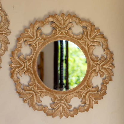 espelho redondo moldura madeira entalhada flor decoracao artesanato bali indonesia casa design interiores comprar mirror loja artesintonia