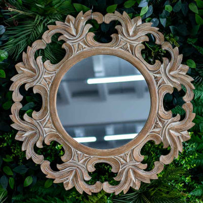 espelho redondo moldura madeira entalhada flor decoracao artesanato bali indonesia casa design interiores comprar mirror loja artesintonia