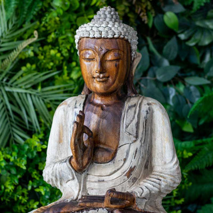 escultura estatua buddha buda decoracao artesintonia madeira indonesia bali patina