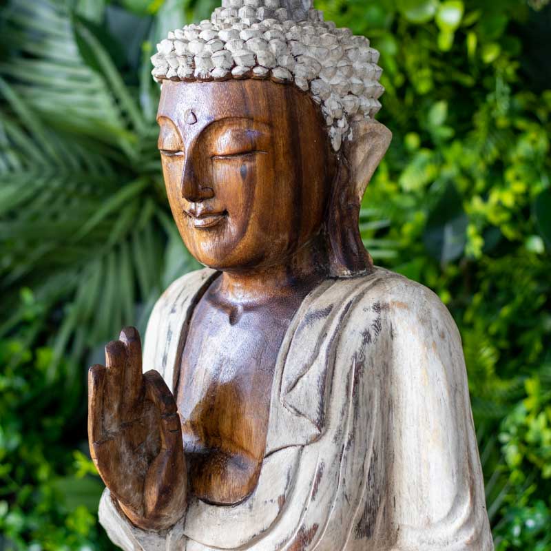 escultura estatua buddha buda decoracao artesintonia madeira indonesia bali patina