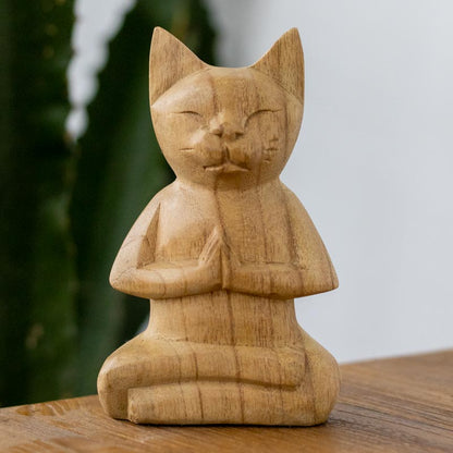 escultura madeira urso meditando animais decorativos abstrata home decor decoracao balinesa bali indonesia artesintonia gato namaste wood cat carved 1