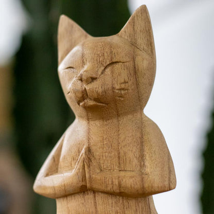 escultura madeira urso meditando animais decorativos abstrata home decor decoracao balinesa bali indonesia artesintonia gato namaste wood cat carved 1