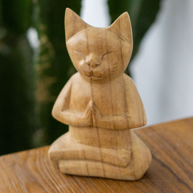 escultura madeira urso meditando animais decorativos abstrata home decor decoracao balinesa bali indonesia artesintonia gato namaste wood cat carved 1