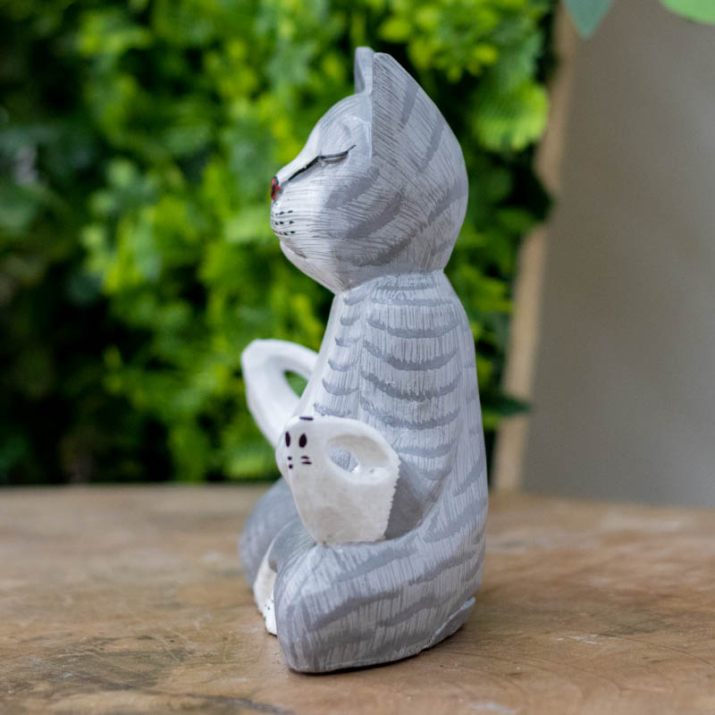 escultura gato namaste zen meditacao yoga mistico animal pet gateiras decoracao casa home decor artesanato bali indonesia