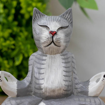 escultura gato namaste zen meditacao yoga mistico animal pet gateiras decoracao casa home decor artesanato bali indonesia