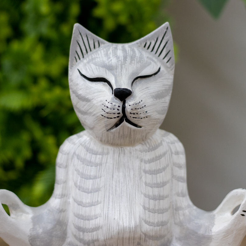 escultura gato namaste zen meditacao yoga mistico animal pet gateiras decoracao casa home decor artesanato bali indonesia