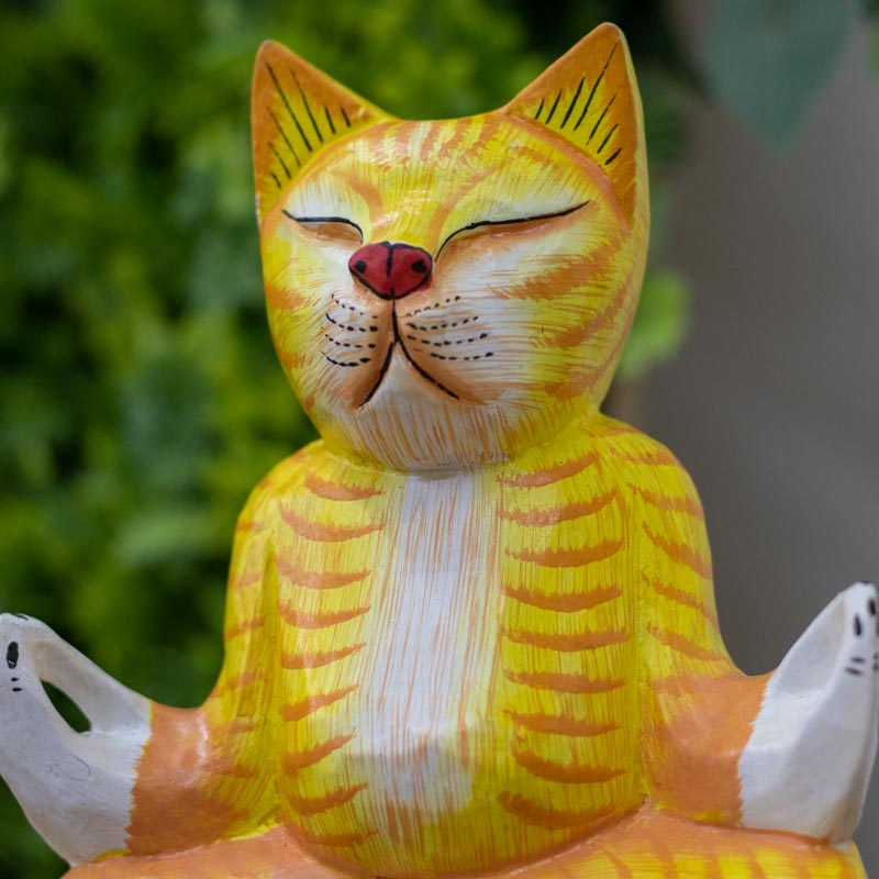 escultura gato namaste zen meditacao yoga mistico animal pet gateiras decoracao casa home decor artesanato bali indonesia