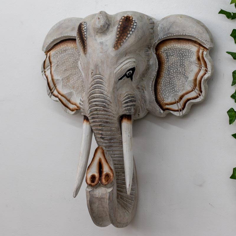 escultura cabeca elefante madeira entalhada branco animal realista bali indonesia artesintonia 1