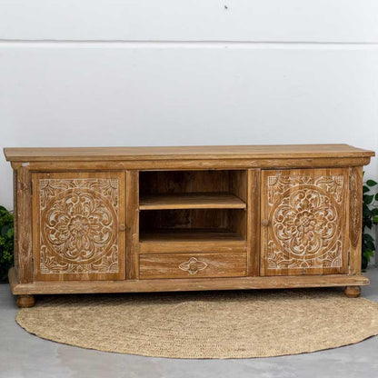 móvel madeira aparador buffet entalhado pintado flores mandalas handmade arte decorativa bali indonésia carved wood sideboard loja artesintonia comprar