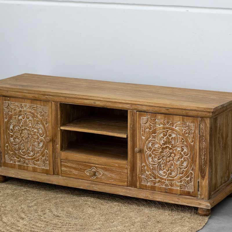 móvel madeira aparador buffet entalhado pintado flores mandalas handmade arte decorativa bali indonésia carved wood sideboard loja artesintonia comprar