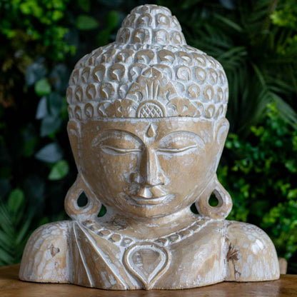 escultura estatua busto buda budismo zen artesanato entalhado madeira bali indonesia decoracao casa ambientes serenidade espiritual meditacao comprar loja artesintonia