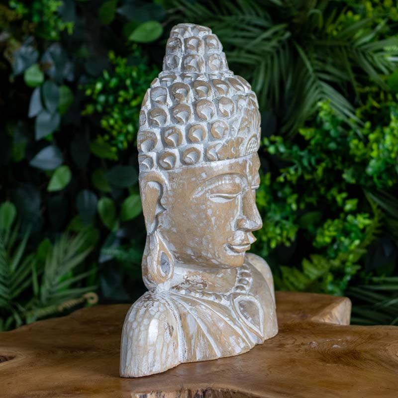 escultura estatua busto buda budismo zen artesanato entalhado madeira bali indonesia decoracao casa ambientes serenidade espiritual meditacao comprar loja artesintonia