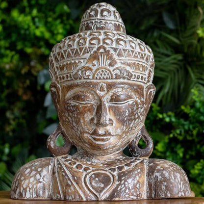 escultura estatua busto buda budismo zen artesanato entalhado madeira bali indonesia decoracao casa ambientes serenidade espiritual meditacao comprar loja artesintonia