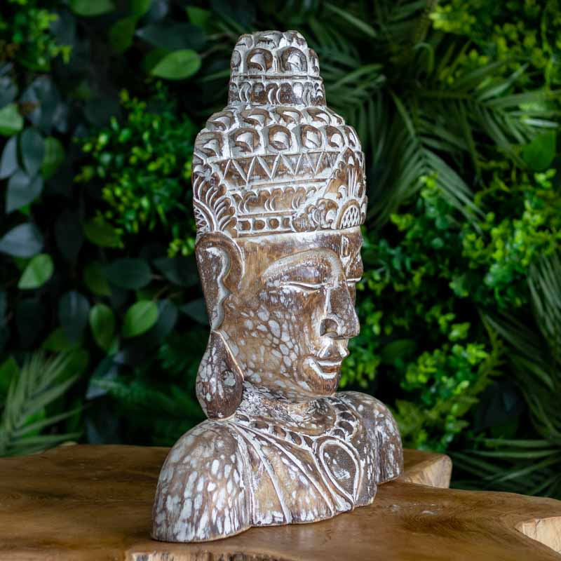 escultura estatua busto buda budismo zen artesanato entalhado madeira bali indonesia decoracao casa ambientes serenidade espiritual meditacao comprar loja artesintonia