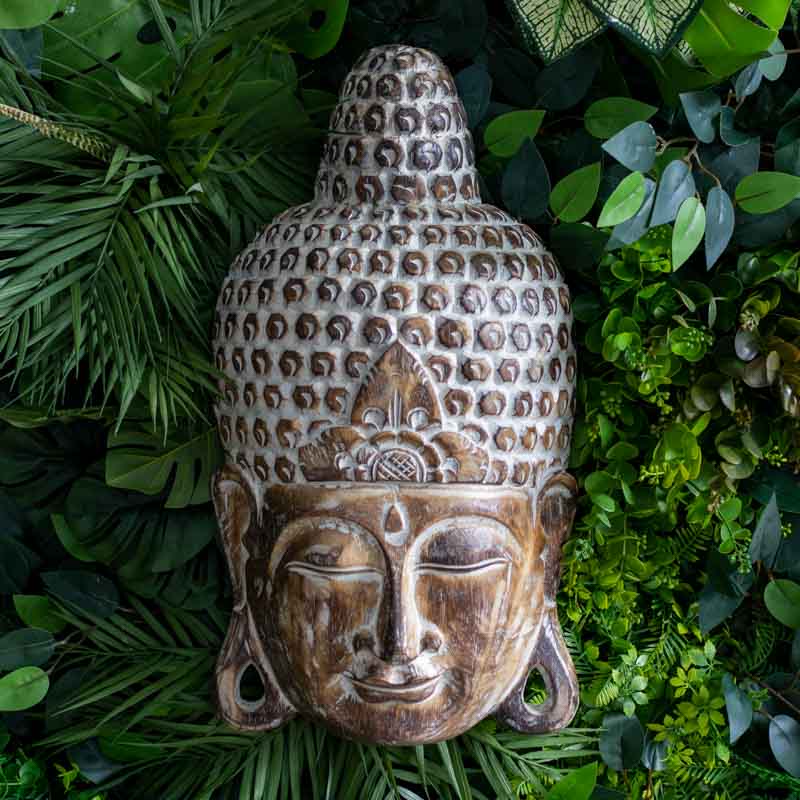 mascara parede buda budismo zen artesanato entalhado madeira bali indonesia decoracao casa ambientes serenidade espiritual meditacao comprar loja artesintonia