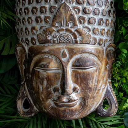 mascara parede buda budismo zen artesanato entalhado madeira bali indonesia decoracao casa ambientes serenidade espiritual meditacao comprar loja artesintonia