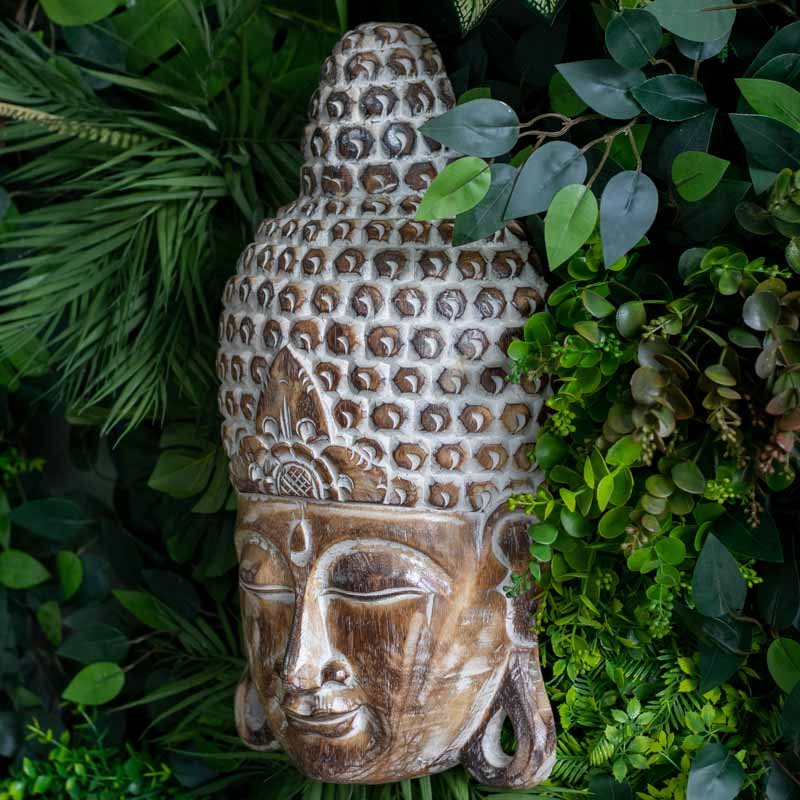 mascara parede buda budismo zen artesanato entalhado madeira bali indonesia decoracao casa ambientes serenidade espiritual meditacao comprar loja artesintonia