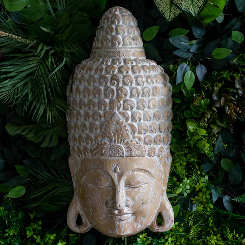 mascara parede buda budismo zen artesanato entalhado madeira bali indonesia decoracao casa ambientes serenidade espiritual meditacao comprar loja artesintonia