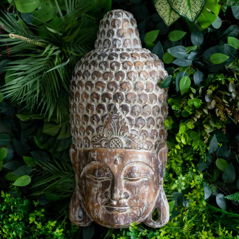 mascara parede buda budismo zen artesanato entalhado madeira bali indonesia decoracao casa ambientes serenidade espiritual meditacao comprar loja artesintonia