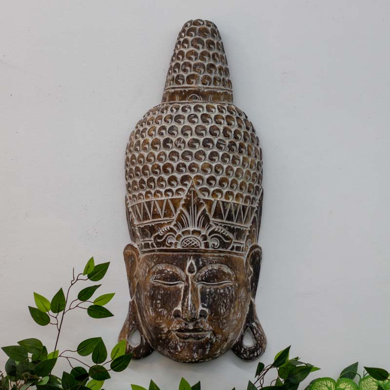 mascara parede buda budismo zen artesanato entalhado madeira bali indonesia decoracao casa ambientes serenidade espiritual meditacao comprar loja artesintonia