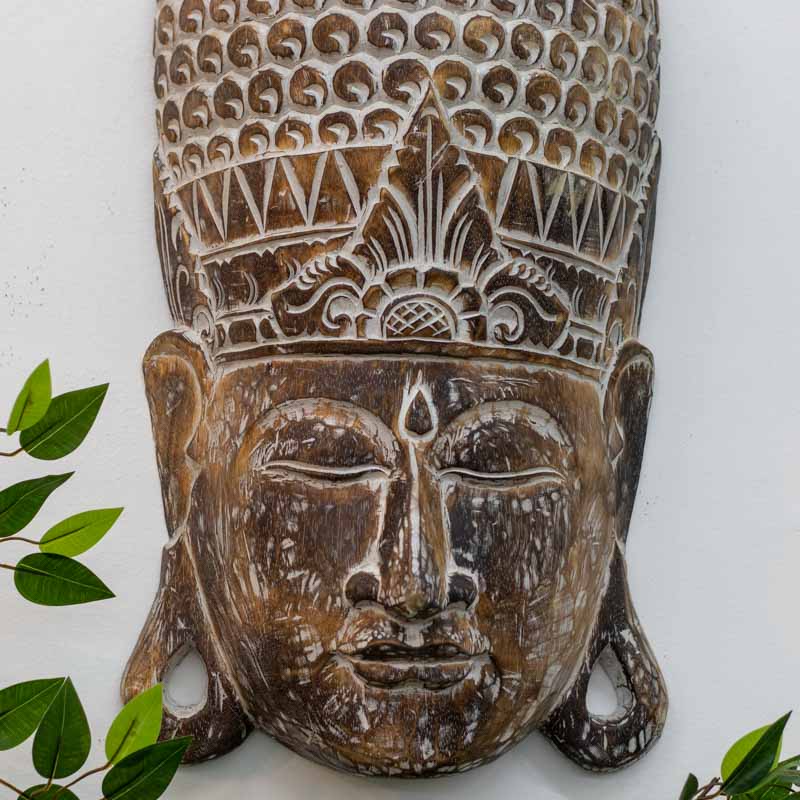 mascara parede buda budismo zen artesanato entalhado madeira bali indonesia decoracao casa ambientes serenidade espiritual meditacao comprar loja artesintonia