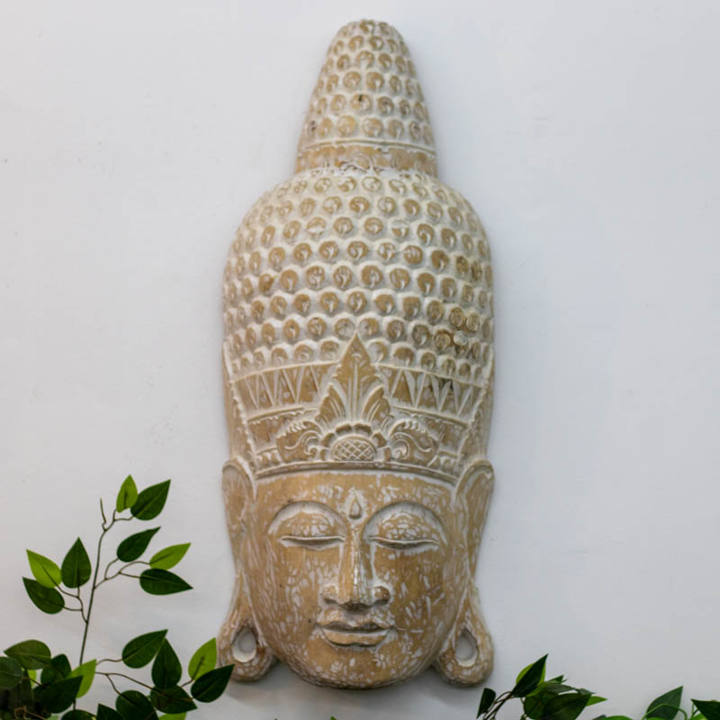 mascara parede buda budismo zen artesanato entalhado madeira bali indonesia decoracao casa ambientes serenidade espiritual meditacao comprar loja artesintonia