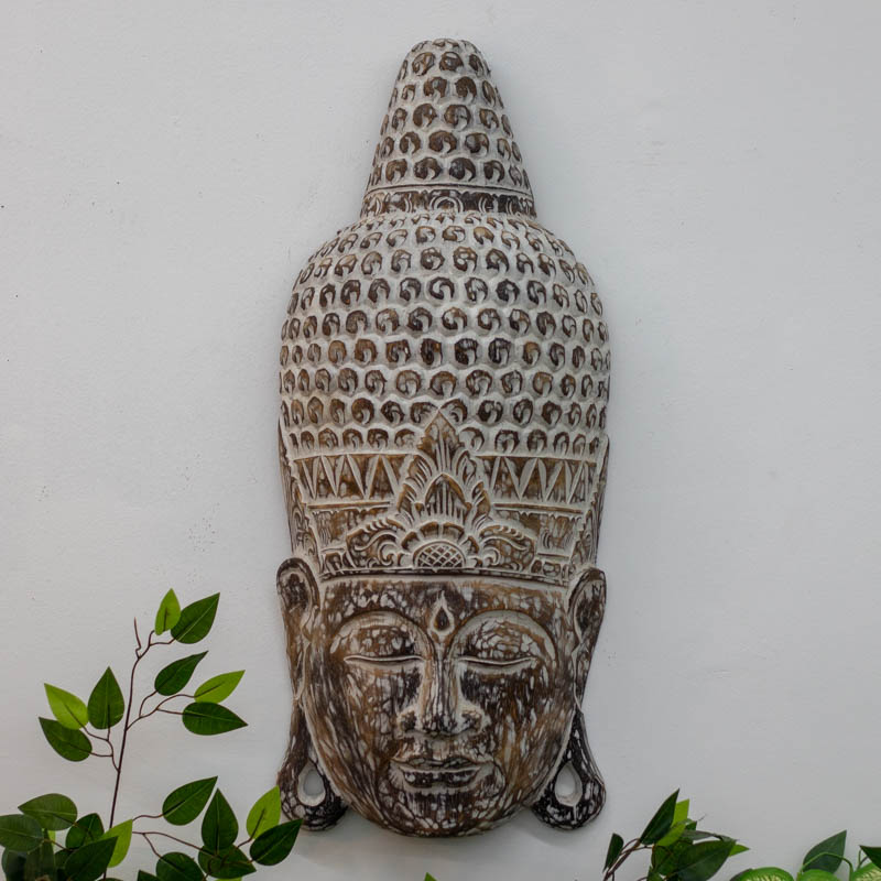 mascara parede buda budismo zen artesanato entalhado madeira bali indonesia decoracao casa ambientes serenidade espiritual meditacao comprar loja artesintonia