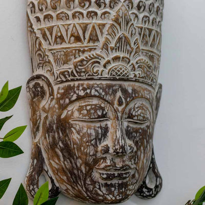 mascara parede buda budismo zen artesanato entalhado madeira bali indonesia decoracao casa ambientes serenidade espiritual meditacao comprar loja artesintonia