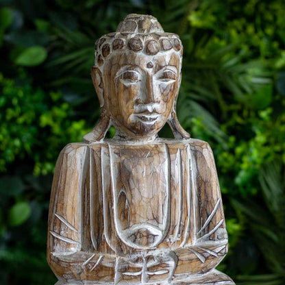 escultura estatua buda budismo zen artesanato entalhado madeira bali indonesia decoracao casa ambientes serenidade espiritual meditacao comprar loja artesintonia