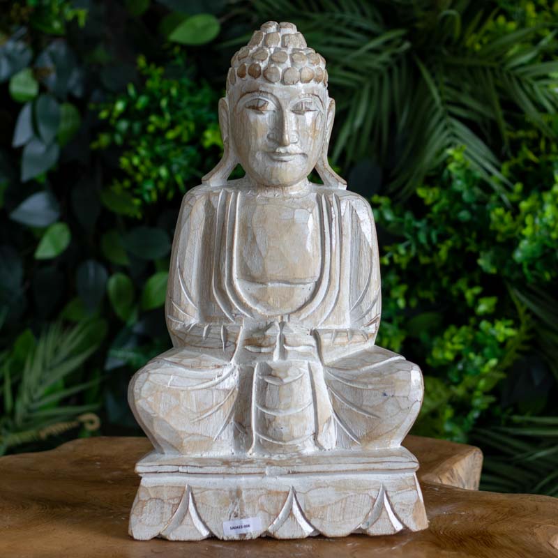 escultura estatua buda budismo zen artesanato entalhado madeira bali indonesia decoracao casa ambientes serenidade espiritual meditacao comprar loja artesintonia