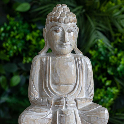 escultura estatua buda budismo zen artesanato entalhado madeira bali indonesia decoracao casa ambientes serenidade espiritual meditacao comprar loja artesintonia