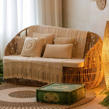 sofa sofá fibra natural rattan bali decor decoração decorativo decoration móvel móveis mobiliário almofada conforto comfort home house boho bali indonésia artesão artesanato 