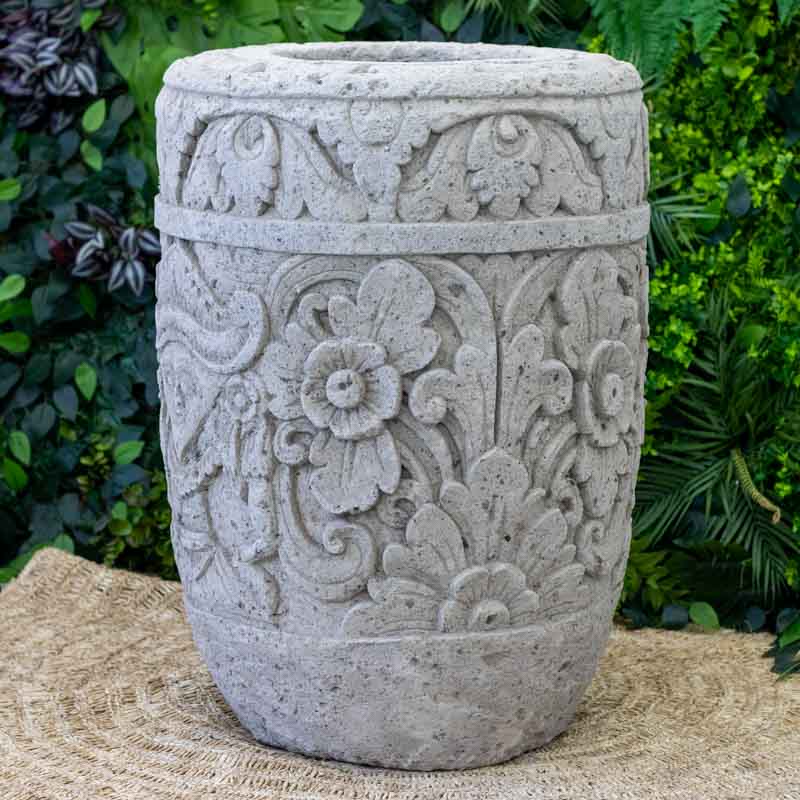 vaso esculpido jardim zen garden entalhe sand stone cimento areia vulcanica home decor decoração decorativo decoration bali balines balinesa indonesia artesão artesanato arte art