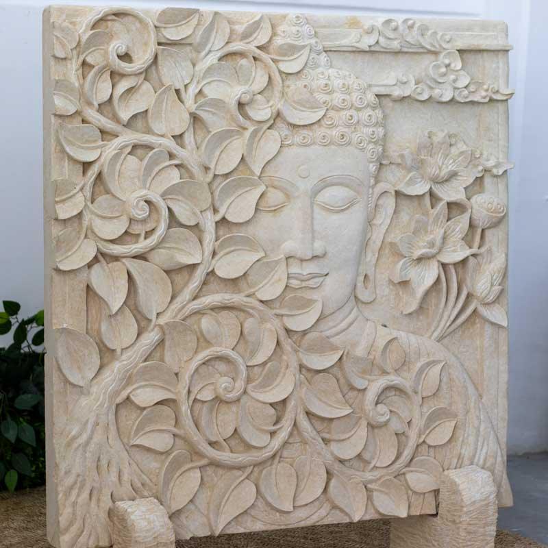 painel tela face buda lime stone jardim decoracao bali arte indonesia zen meditacao budismo design interiores feng shui artesanato comprar loja artesintonia